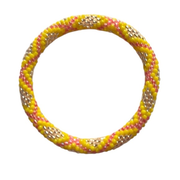 Handmade Sashka Bracelet Yellow and Pink Beaded - Picture 2 of 14